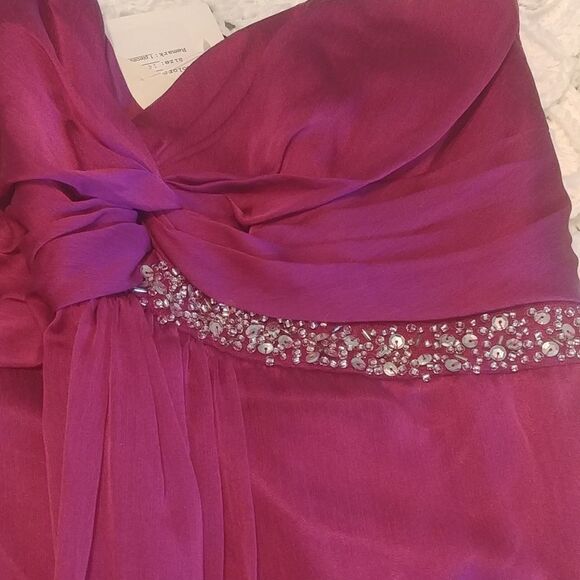 NWT Belsoie Special Occasion/Prom Plum 14 One Shoulder Knee Length Dress - Picture 8 of 11